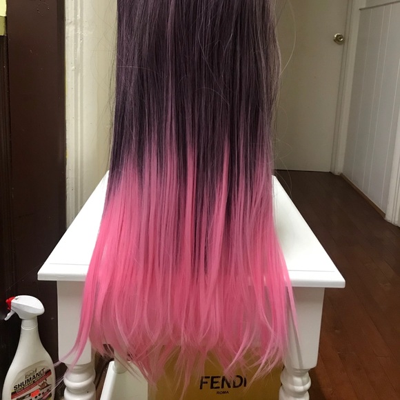 26” human hair blend pink ombré U part extension - Picture 2 of 8